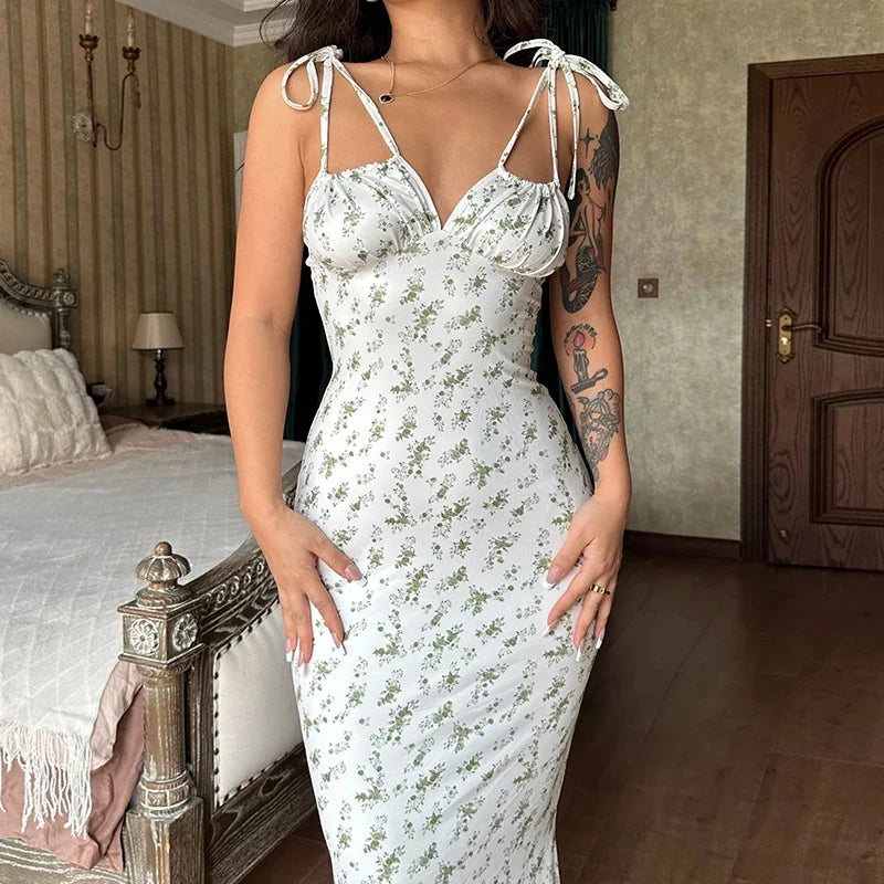 Elegant Floral Beach Vacation Bodycon Streetwear Long Dress