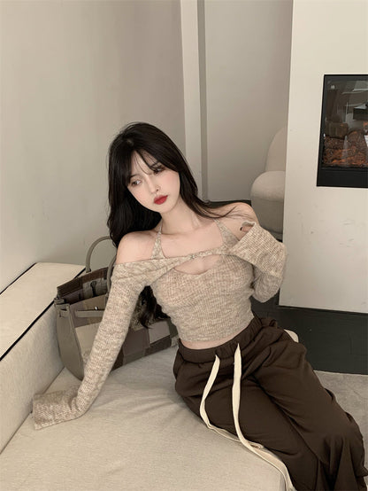 Off Shoulder Tops Women Skinny Slash Neck Halterneck Knitted Shirts y2k Summer 2022