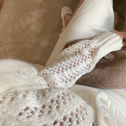 Women Hollow Sweater Cardigan Outerwear V Neck Button Knitted Tops Jackets