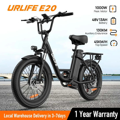 URLIFE 1000W E20 Electric Bike | 48V 13Ah Removable Battery, 20MPH, 20&