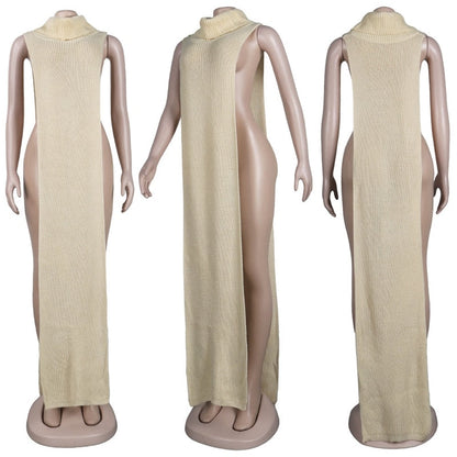 Knitted Side Split Sweater Dress Sleeveless Spring Clothes for Women Y2k Outfits Long Maxi Dresses