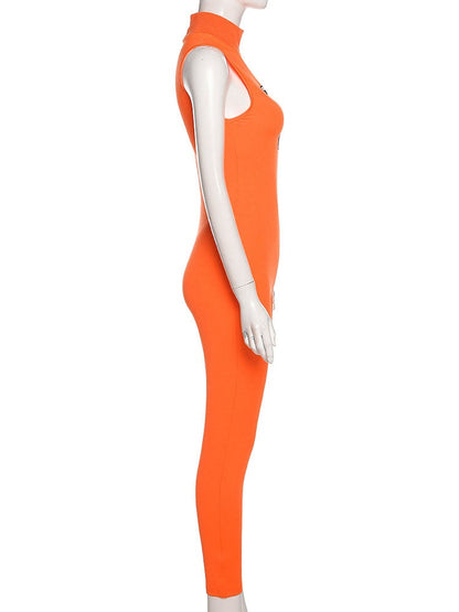 Women Tracksuit Slim Elastic High Print Figure Zipper Jumpsuit Y2K Sports