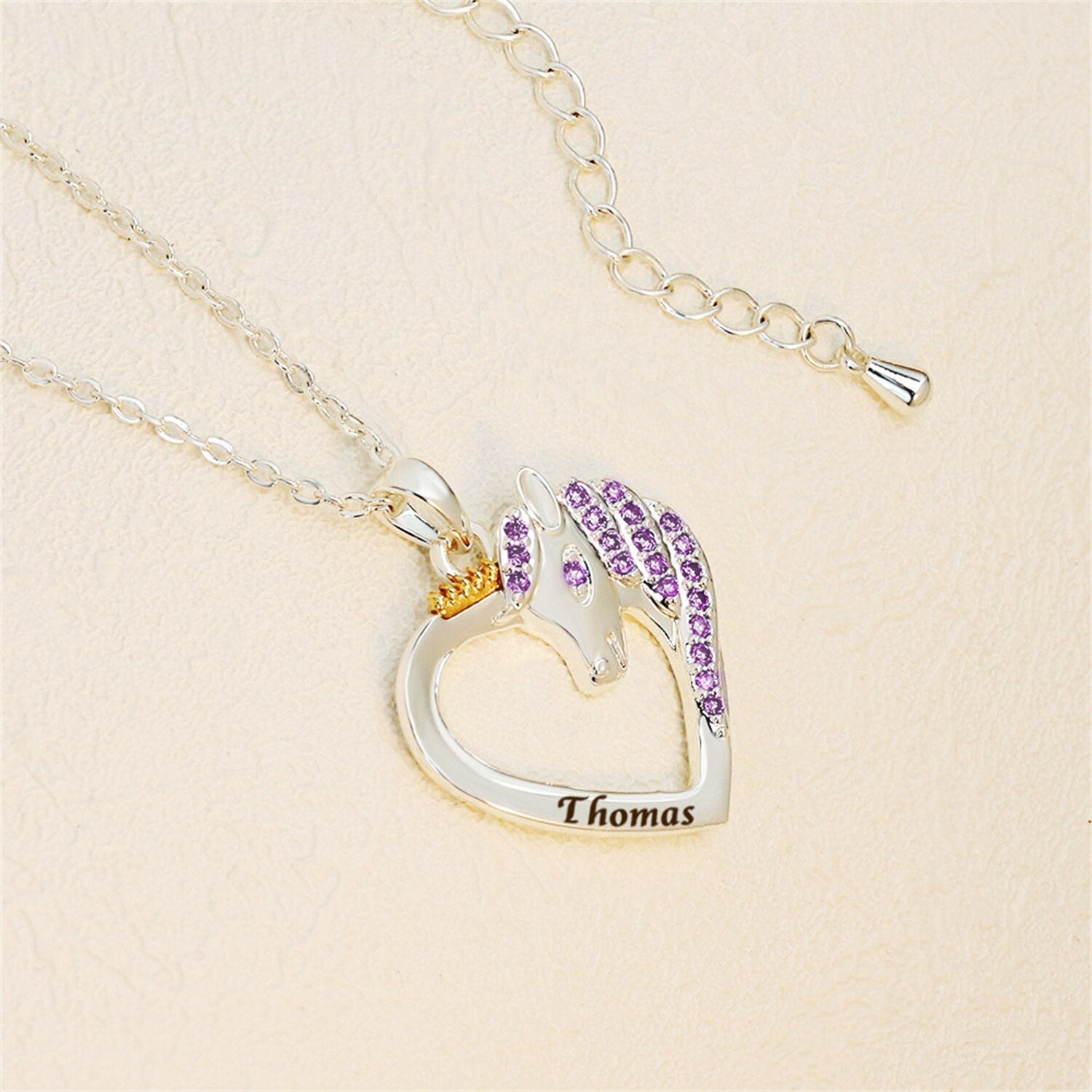 Unicorn Birthstone Rhinestone Custom Name Necklace Child Girl Necklace