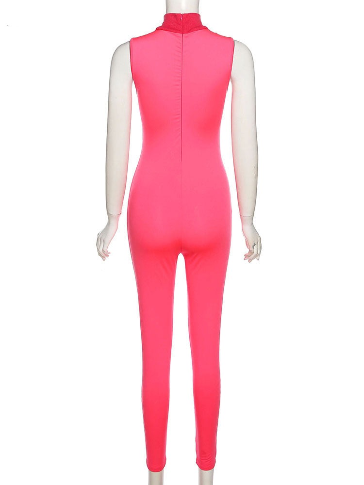 Women Tracksuit Slim Elastic High Print Figure Zipper Jumpsuit Y2K Sports