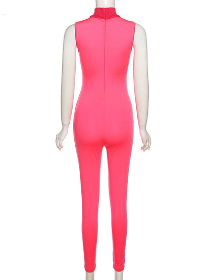 Women Tracksuit Slim Elastic High Print Figure Zipper Jumpsuit Y2K Sports