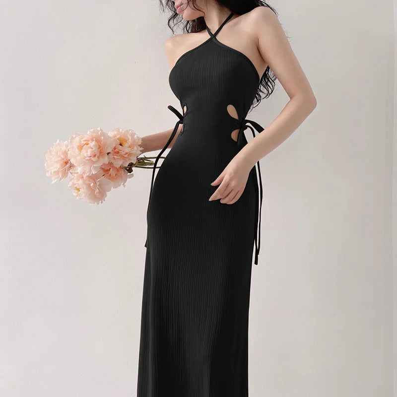 Knitted Long Sleeve Slim Mini Fairycore Slash Neck Dress