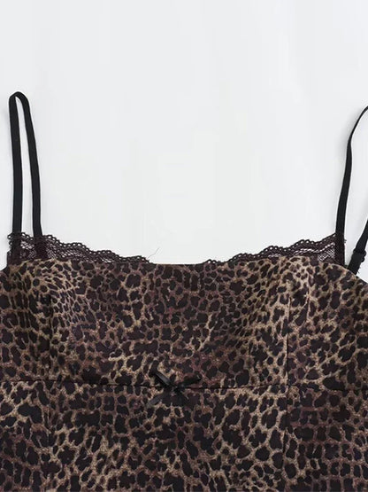 Leopard Print Sling Women Sexy Tube Top Sleeveless Backless Lace Slim Tanks Tops