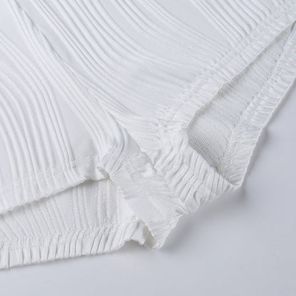 White Deep V-neck Halter Bandage 2 Pieces Sets Sleeveless Backless Suits Outfits with Shorts