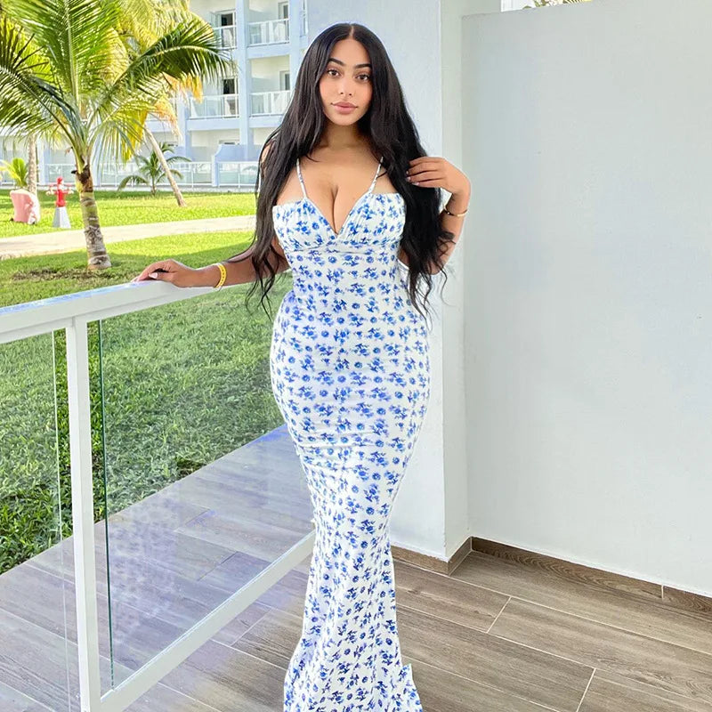 Elegant Floral Beach Vacation Bodycon Streetwear Long Dress