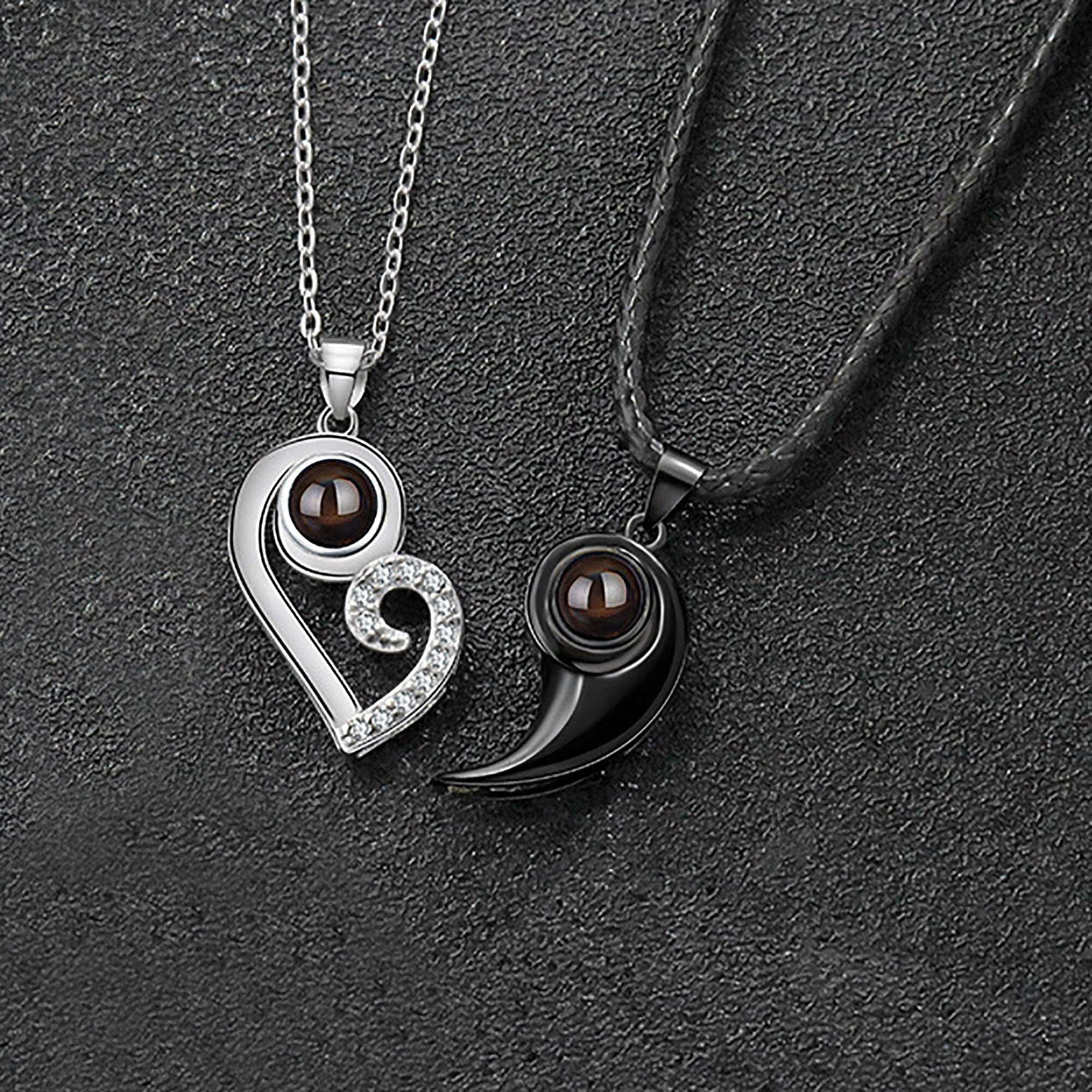Customizable photoSet of Fashion Magnetic Heart Couple Necklace For Women Men