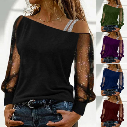 Woman Tshirts Long Sleeve Solid Colour Sexy Off Shoulder Tops Casual Streetwear T-shirt
