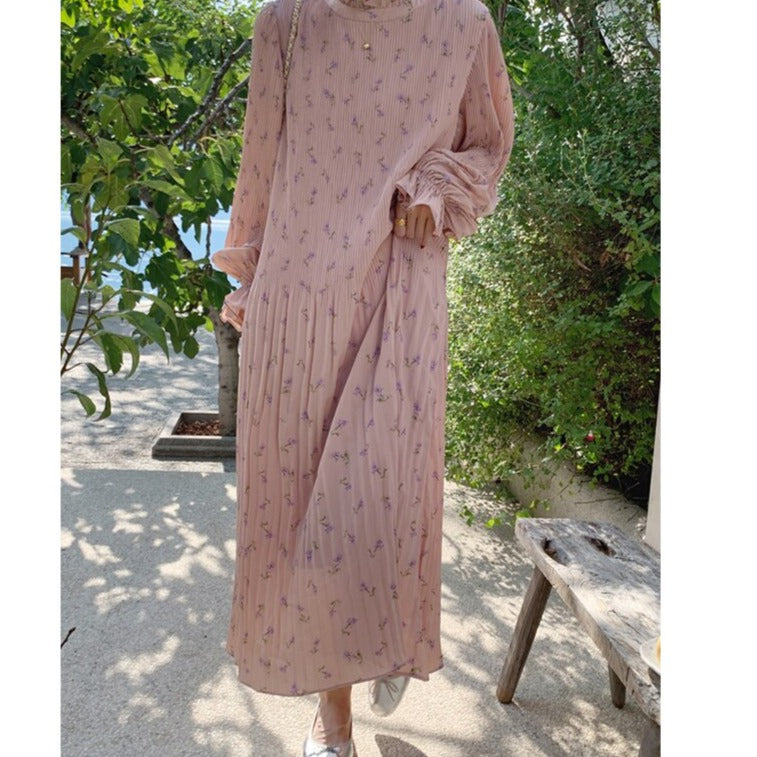 Spring Summer Flare Sleeve Loose Female Pleated Dress vestidos