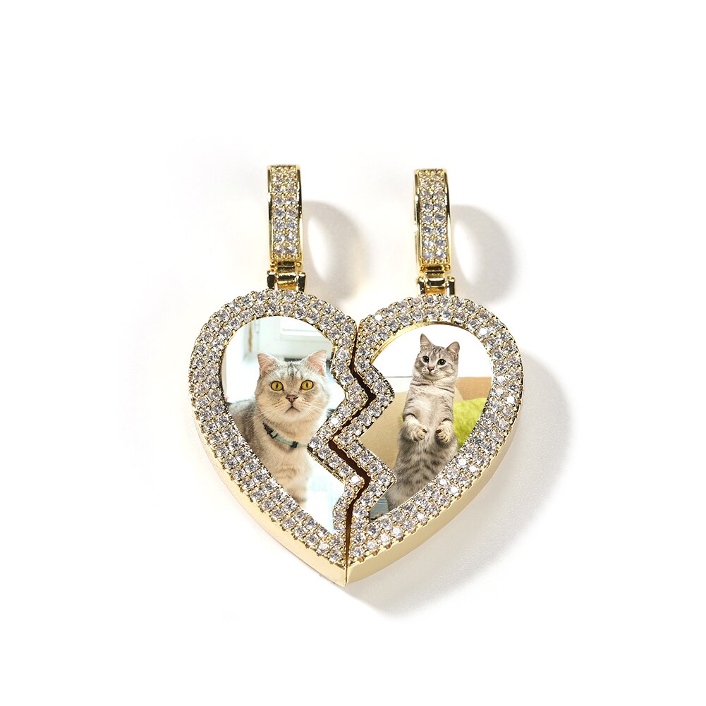 magnetic necklace for couples custom heart photo pendant