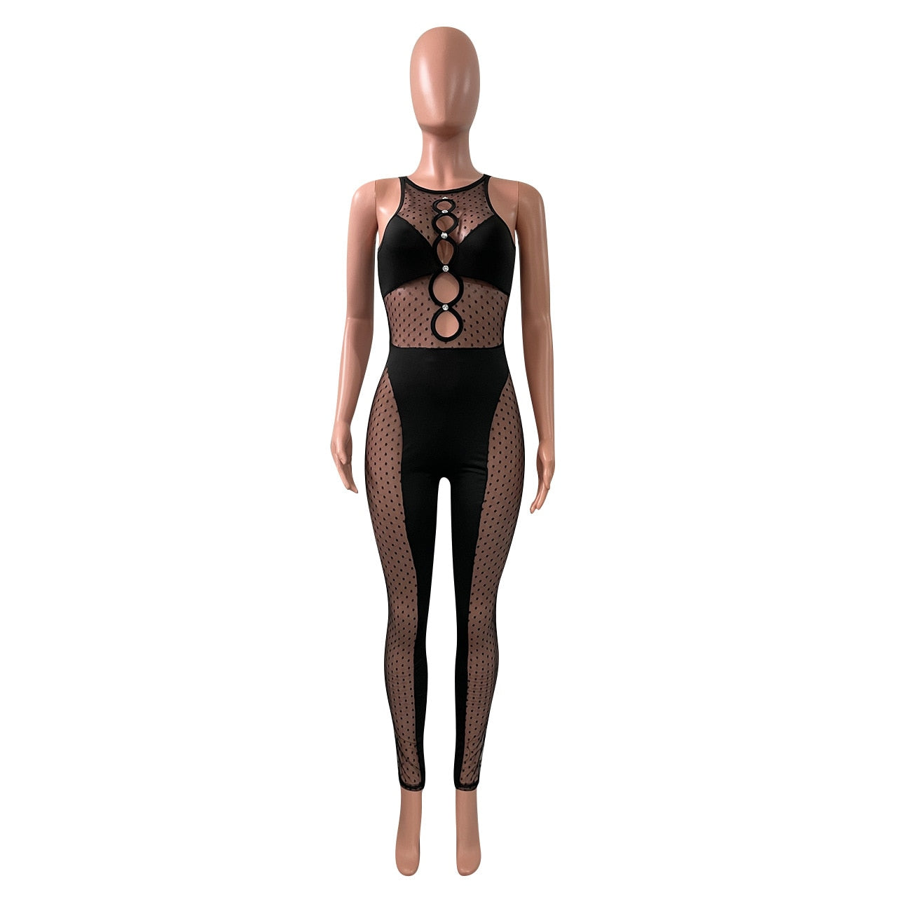 Mesh  Women Sleeveless Jumpsuit Skinny Sexy Streetwear Sportswear Long pant Rompers 2022 Summer