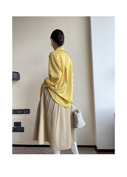 Big Pointed Collar White Blouses For Women Vintage Loose Long Sleeve Shirt