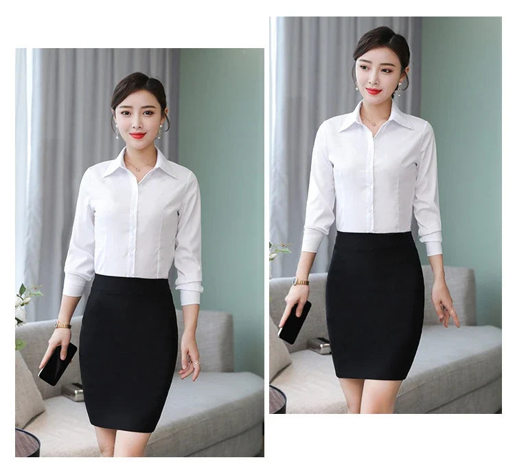 Polyester Cotton Shirts for Women Long Sleeve Blouse