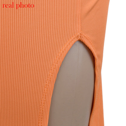 Cryptographic Bandage Cut Out Sexy Halter Neck Top and Skirts Set Gathered Elegant