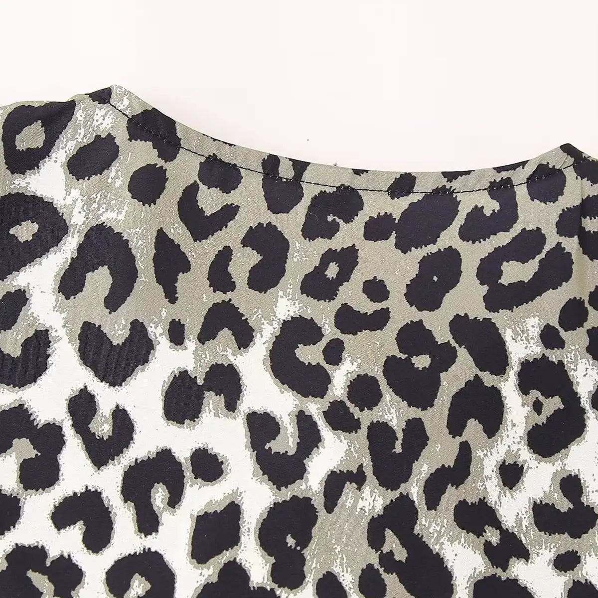 Leopard Blouse Puff Sleeve Crop Top Women&