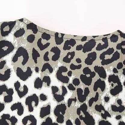 Leopard Blouse Puff Sleeve Crop Top Women&
