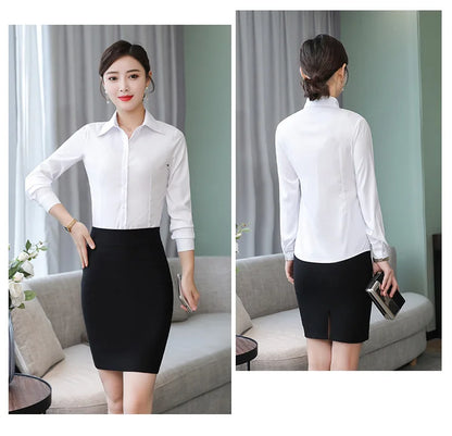 Polyester Cotton Shirts for Women Long Sleeve Blouse
