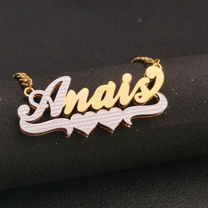 3D Double Plate Custom Nameplate Necklace Gold Plate Pendant Personalized Name Necklace