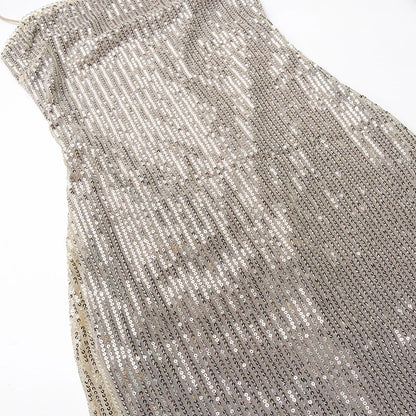 Sleeveless Glitter Sequined Evening Party Club Maxi Dress