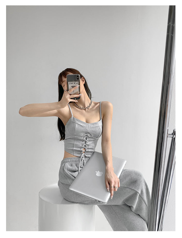 Y2k Tunic Tops Women Design Cross Bandage Camis Chic Slim Sleeveless Crop Top Female