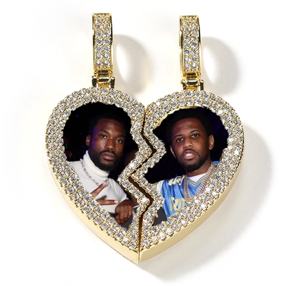 Broken Heart Photo Magnetic Frame Pendant 2 Pictures Hiphop Jewelry