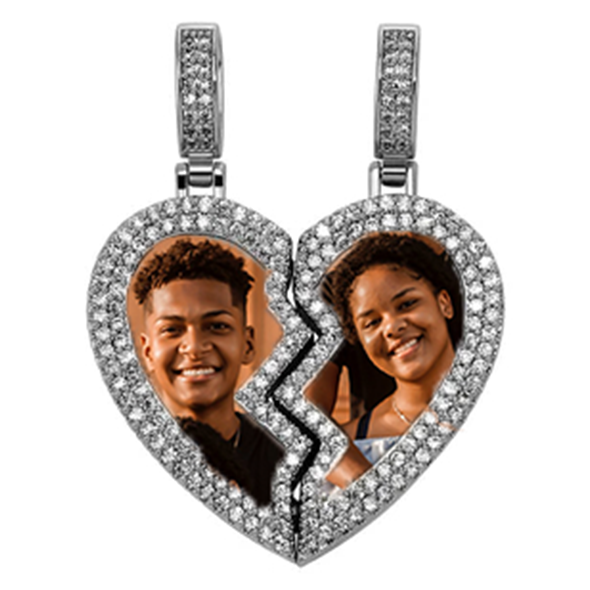 Broken Heart Photo Magnetic Frame Pendant 2 Pictures Hiphop Jewelry