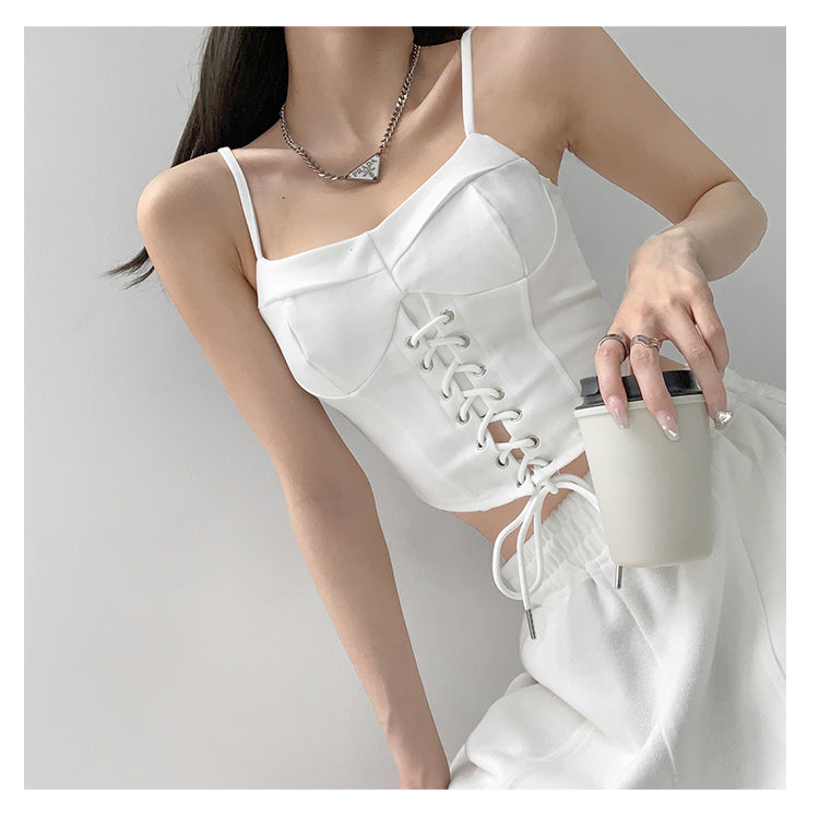Y2k Tunic Tops Women Design Cross Bandage Camis Chic Slim Sleeveless Crop Top Female
