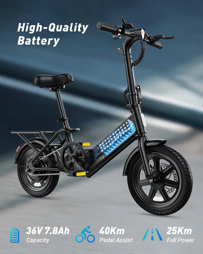 【1 Year Warranty】DYU C3 14 inch Folding Electric Bicycle Peak 500W Motor 280WH Battery Electric Bike,20mph city E-bike UL2849