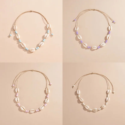 Shell beaded necklace braided chain choker