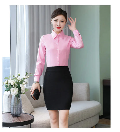 Polyester Cotton Shirts for Women Long Sleeve Blouse