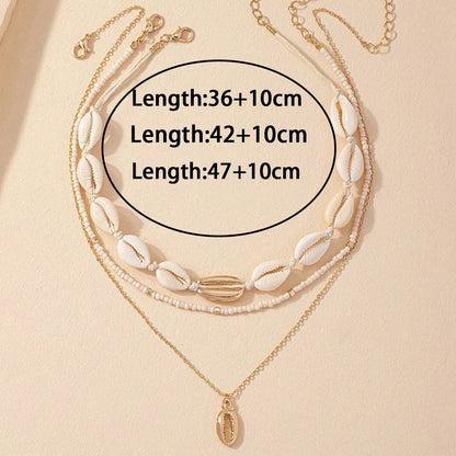 3Pcs Rice beads Shell Pendant Necklace