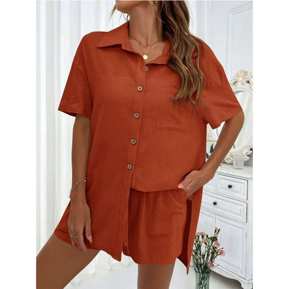 Solid Color Casual Loose Short Pants Sets For Women