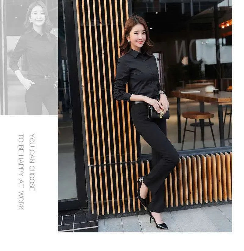 Polyester Cotton Shirts for Women Long Sleeve Blouse