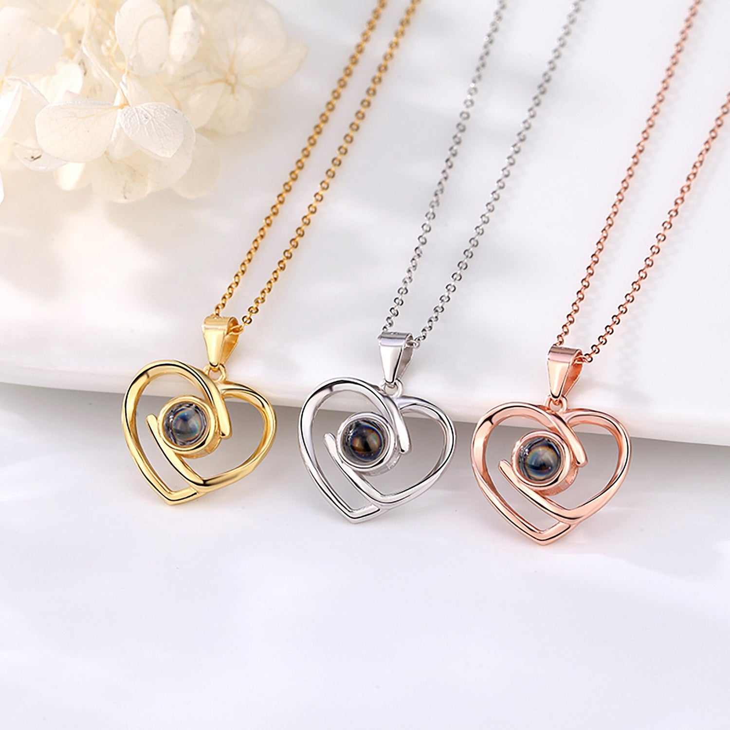 Customizable Photo Ladies Personality Heart Necklace With Silver Material Valentine&