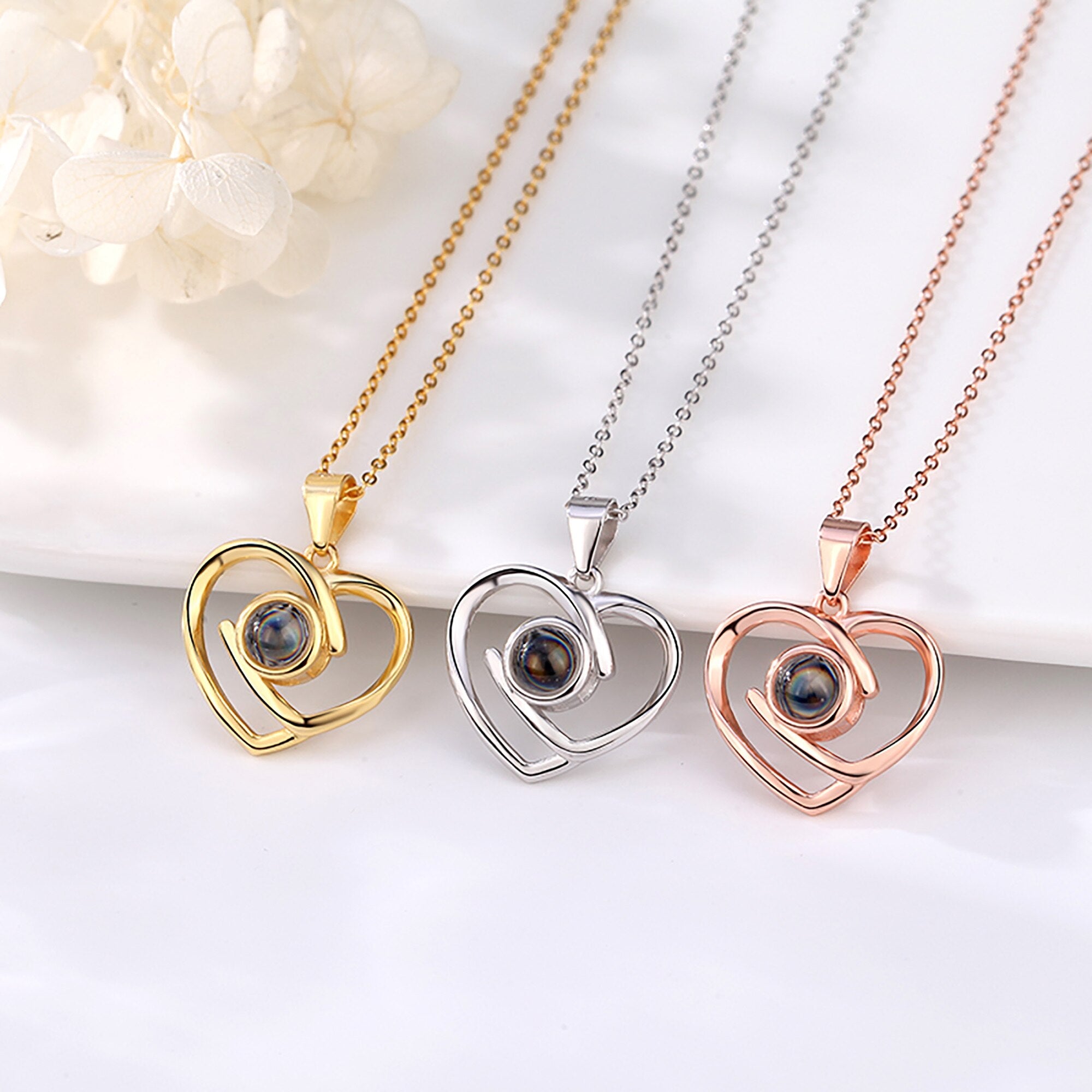 Customizable Photo Ladies Personality Heart Necklace With Silver Material Valentine&