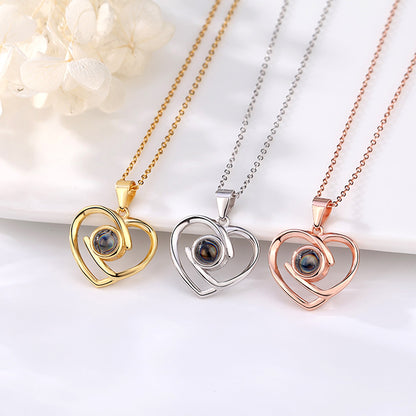 Customizable Photo Ladies Personality Heart Necklace With Silver Material Valentine&