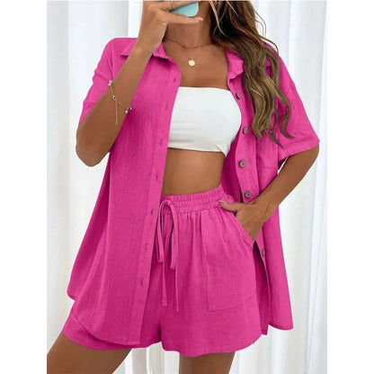 Solid Color Casual Loose Short Pants Sets For Women