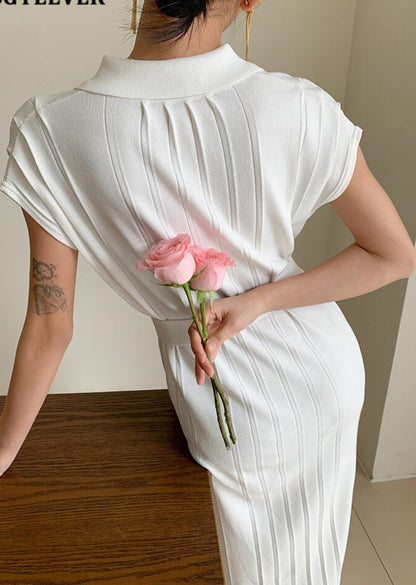 Knitted Dress Short Sleeve Loose Lace-up Female Straight Dress vestidos