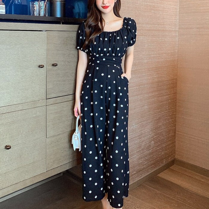 Jumpsuit Summer 2022 Long Overalls Wide Leg Pants for Women Polka Dot Rompers
