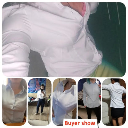 Polyester Cotton Shirts for Women Long Sleeve Blouse
