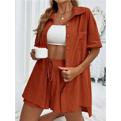 Solid Color Casual Loose Short Pants Sets For Women