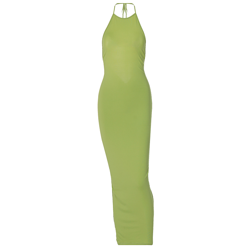 Halter Bandage Sleeveless Backless Shirring Draped Maxi Dress Sexy Streetwear