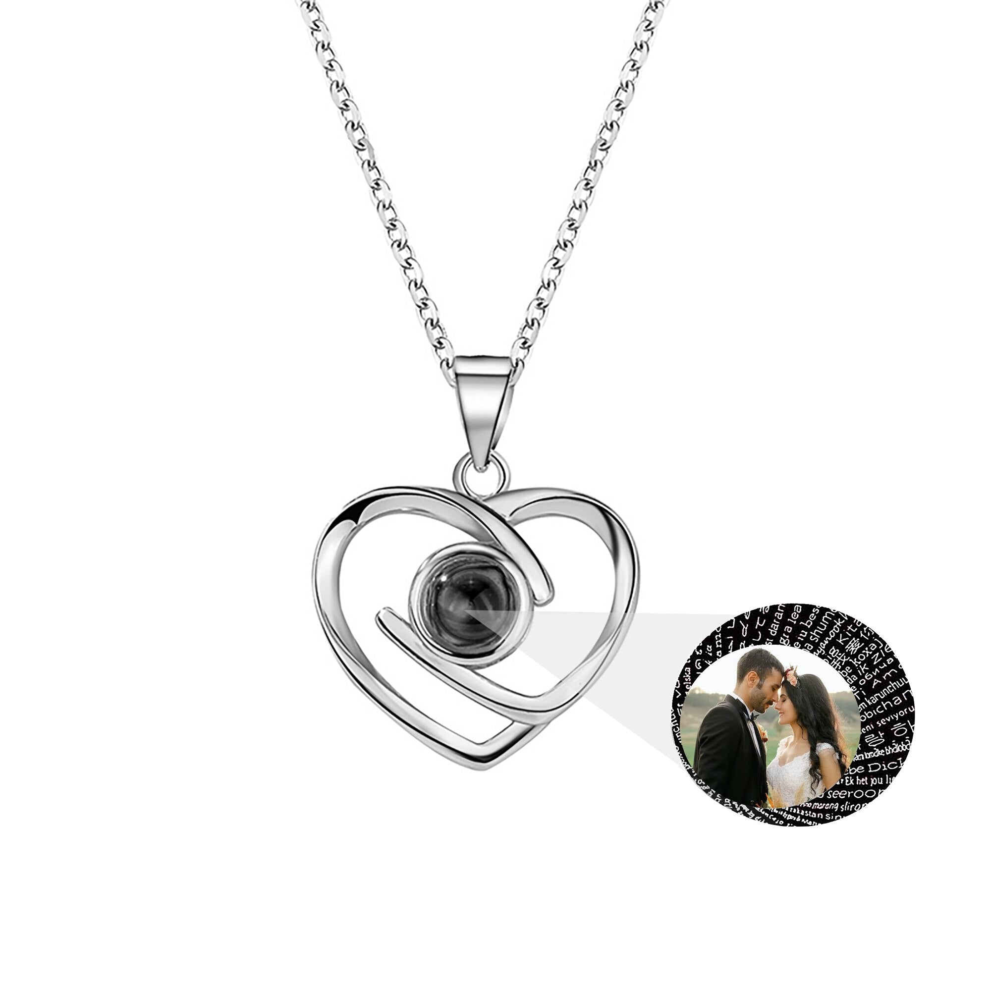 Customizable Photo Ladies Personality Heart Necklace With Silver Material Valentine&