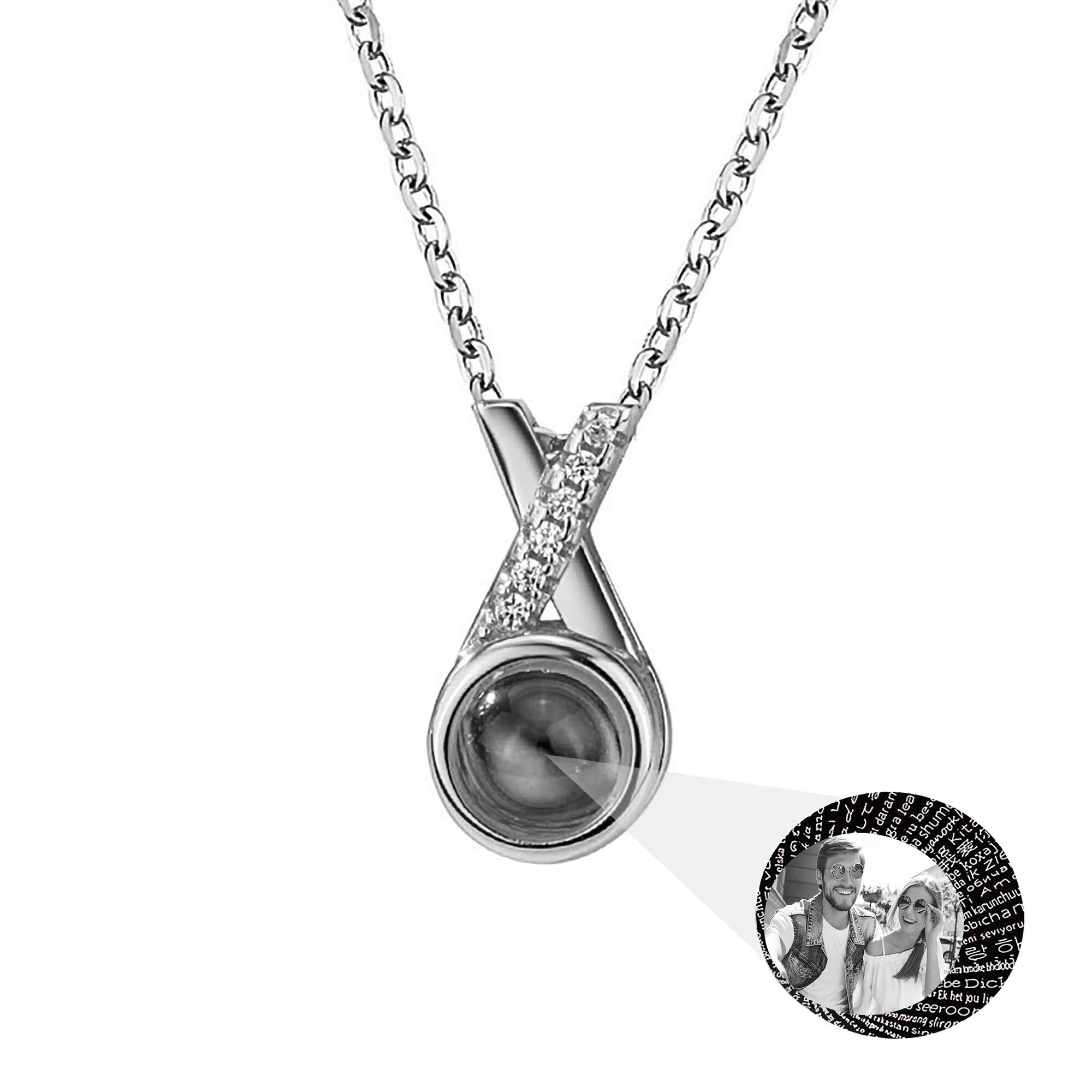X-letter Projection Necklace With Customizable PhotosSilver 925 Necklace