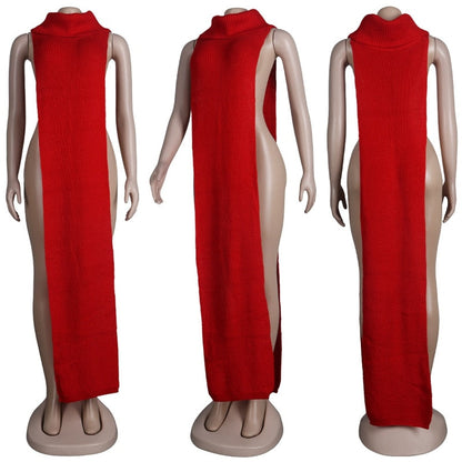Knitted Side Split Sweater Dress Sleeveless Spring Clothes for Women Y2k Outfits Long Maxi Dresses