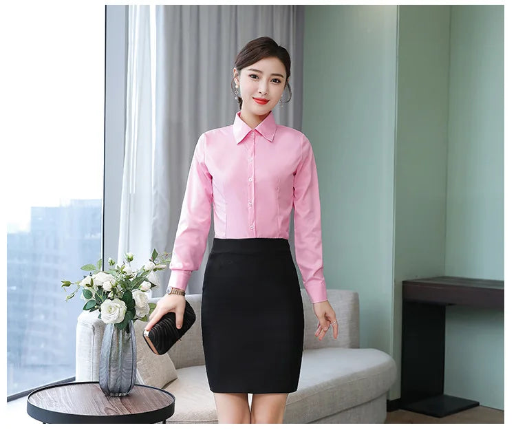 Polyester Cotton Shirts for Women Long Sleeve Blouse