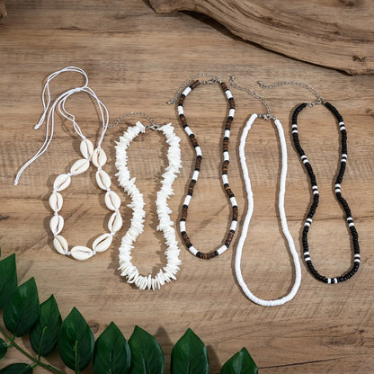 Bohemian shell necklace punk wooden bead chain